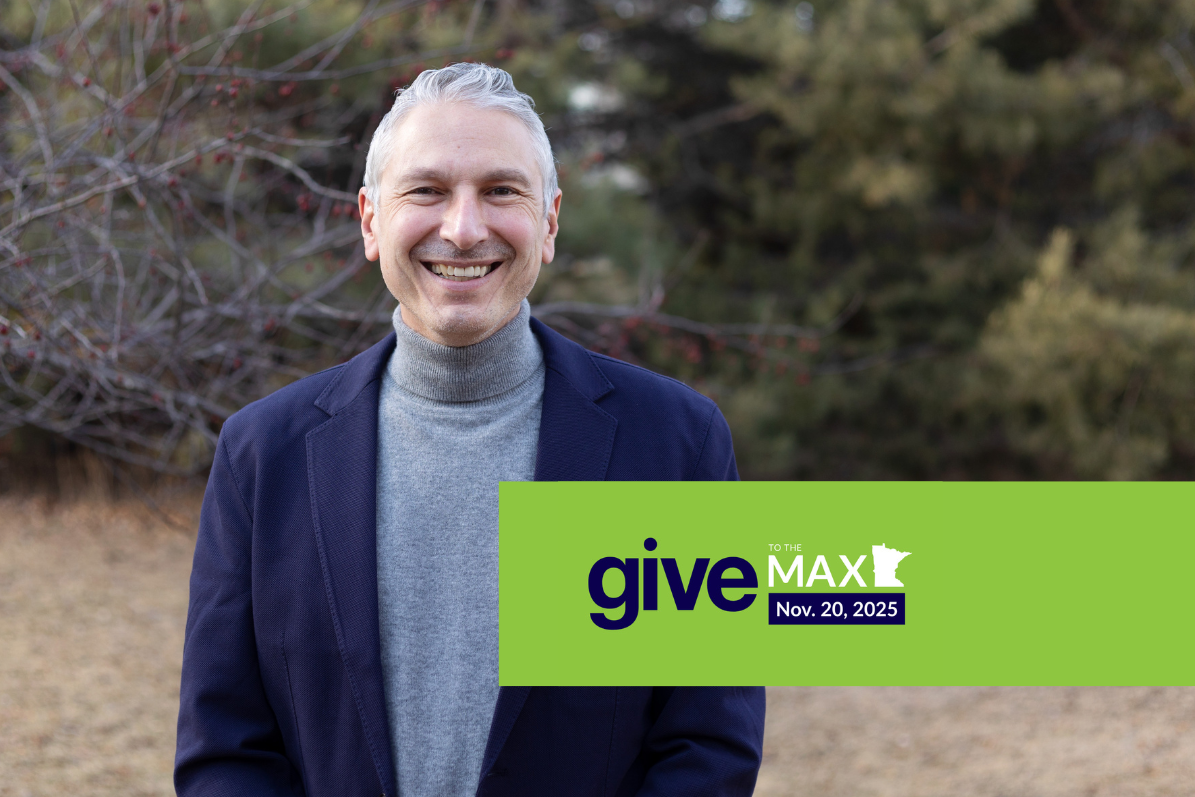 photo of tom steinmetz with give to the max day logo